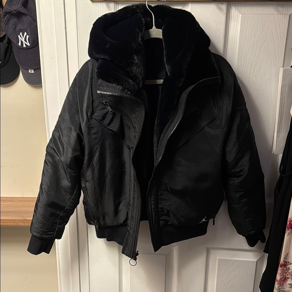 Black Puffer Jacket with Faux Fur Lining